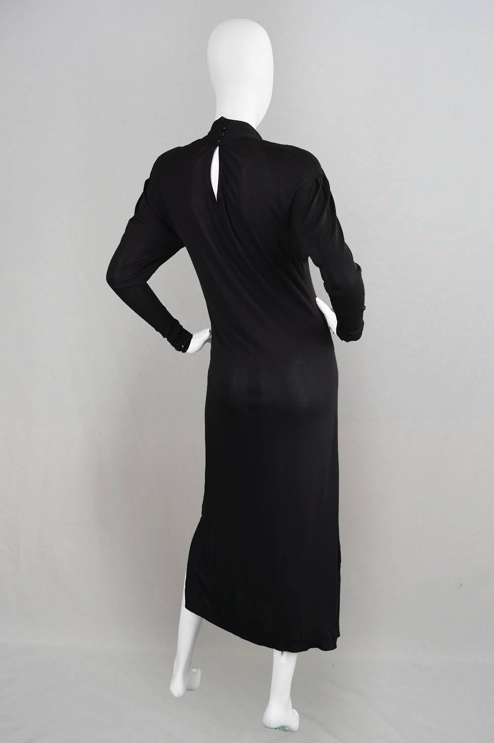 1980s Jean Muir Vintage Black Rayon Jersey Dress For Sale 2