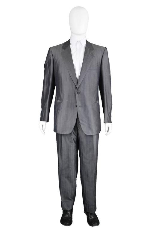 1980s Christian Dior Monsieur Mens Grey Silk 2pc Suit