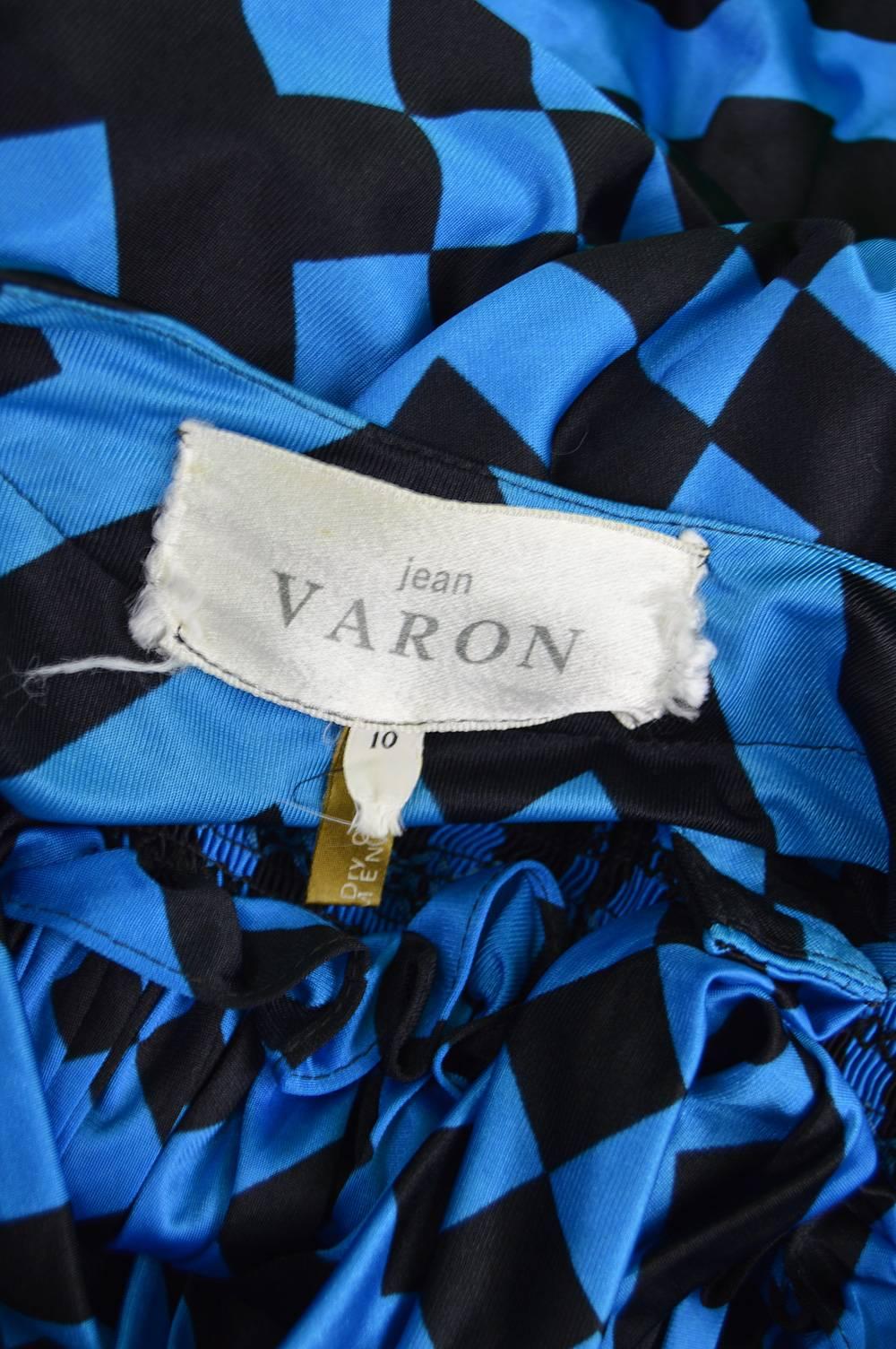 1970s Jean Varon Vintage Blue & Black Balloon Sleeve Dress For Sale 5