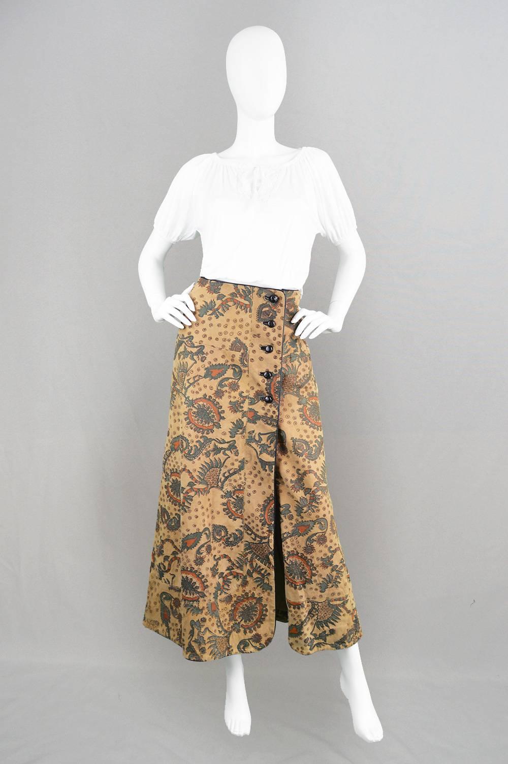 Brown 1970s Geoffrey Beene Bazaar Vintage Paisley Maxi Suede Skirt