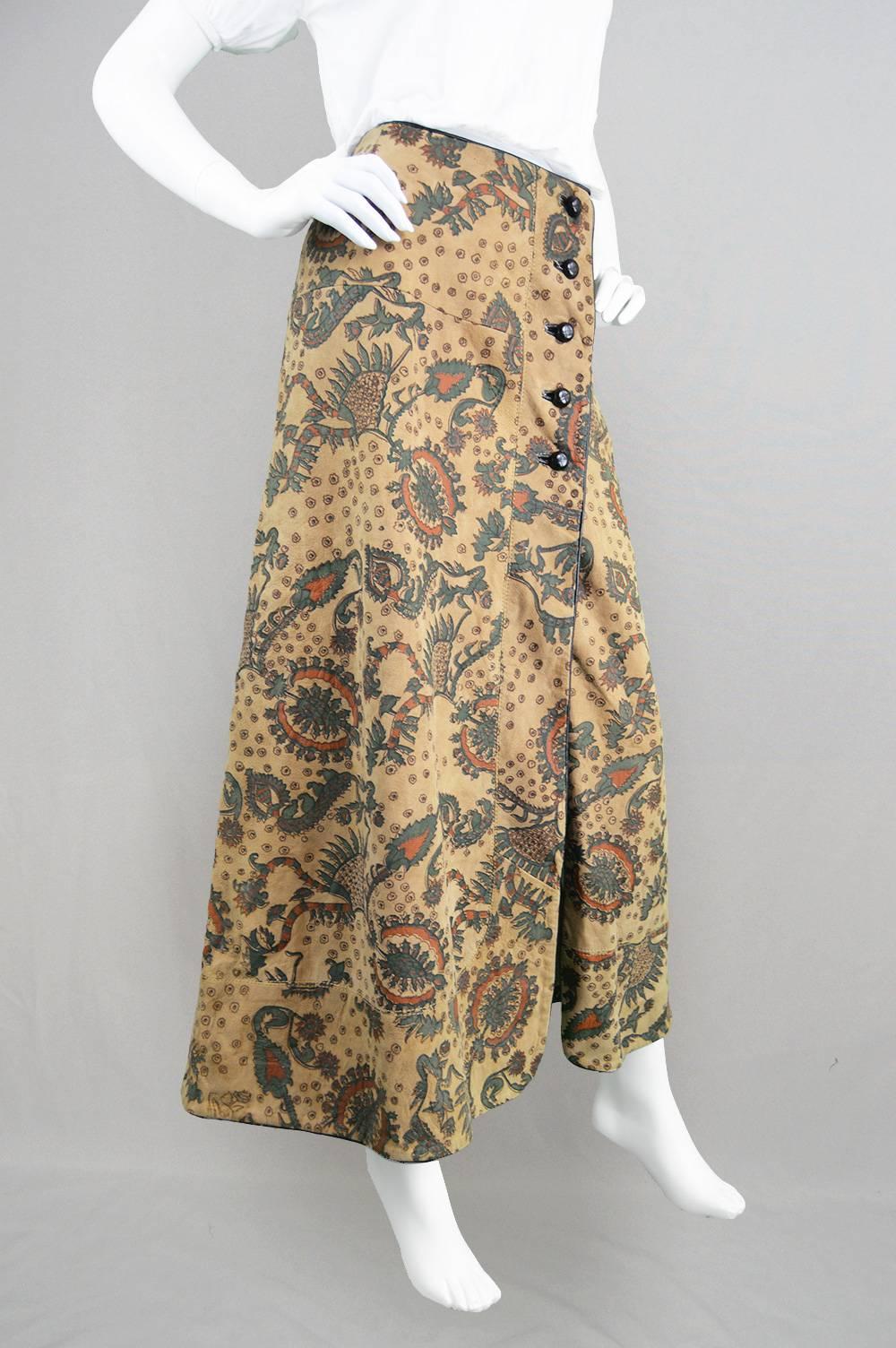 1970s Geoffrey Beene Bazaar Vintage Paisley Maxi Suede Skirt In Excellent Condition In Doncaster, South Yorkshire