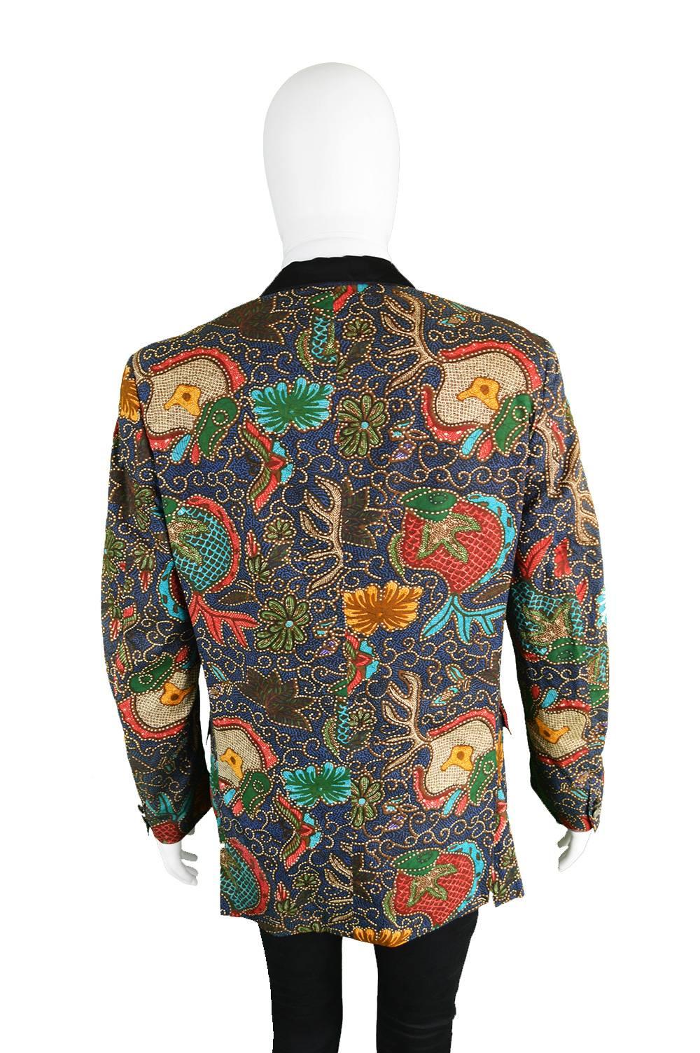 1960s Neiman Marcus Mens Vintage Wax Print Blazer Jacket In Excellent Condition In Doncaster, South Yorkshire