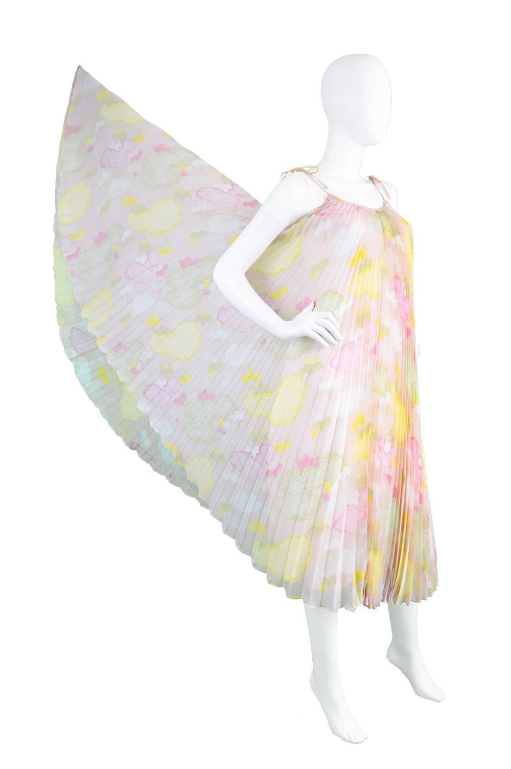 Beige Vintage 1970s Yuki for Rembrandt Pastel Rainbow Pleated Tent Dress For Sale