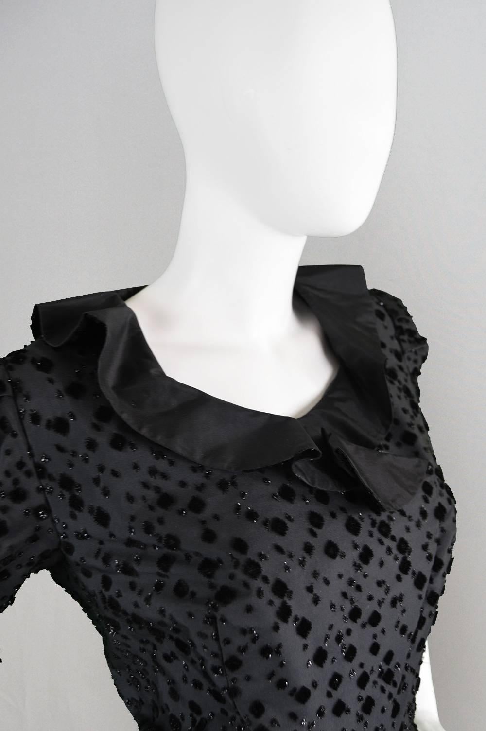 Black 1960s Vintage Roger Brines Flocked Velvet & Taffeta Couture Dress