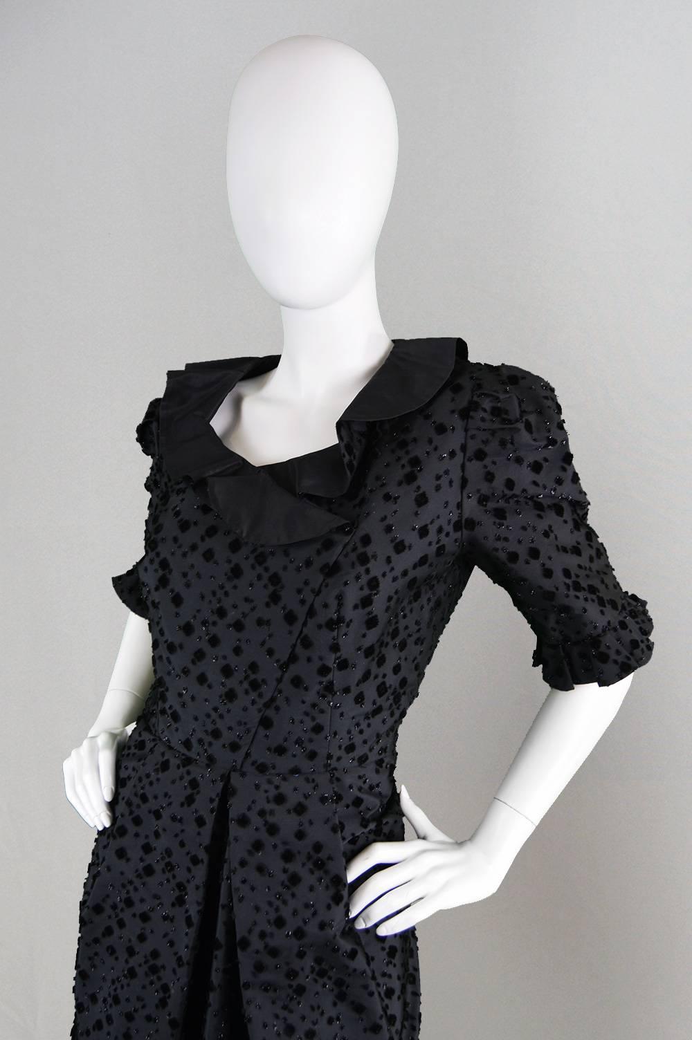1960s Vintage Roger Brines Flocked Velvet & Taffeta Couture Dress 1