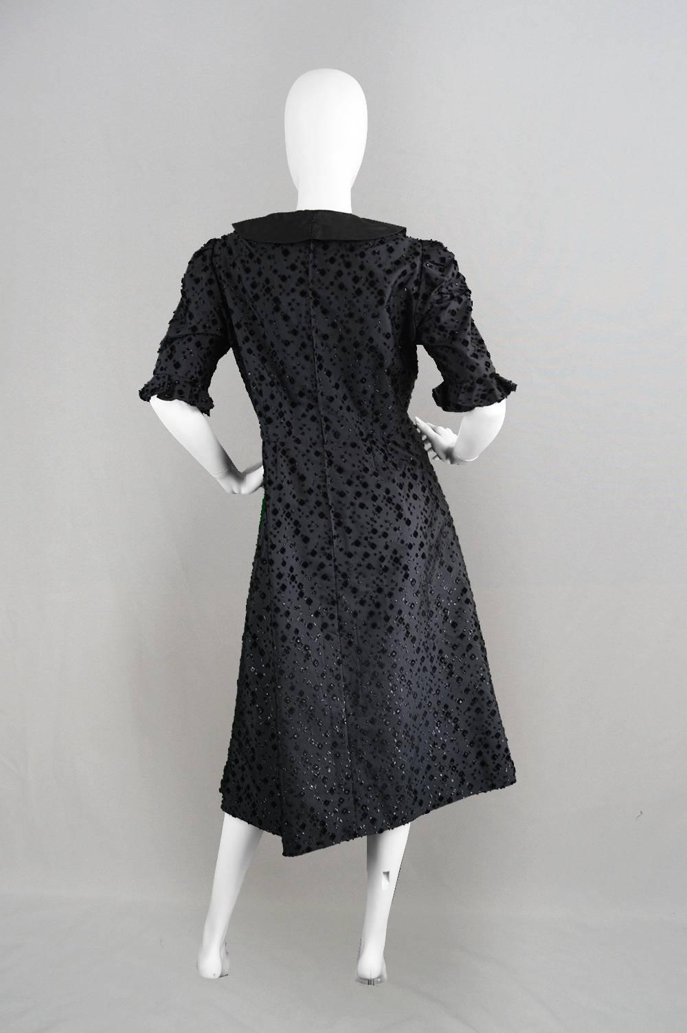 1960s Vintage Roger Brines Flocked Velvet & Taffeta Couture Dress 2