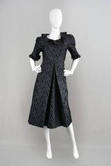 1960s Vintage Roger Brines Flocked Velvet & Taffeta Couture Dress