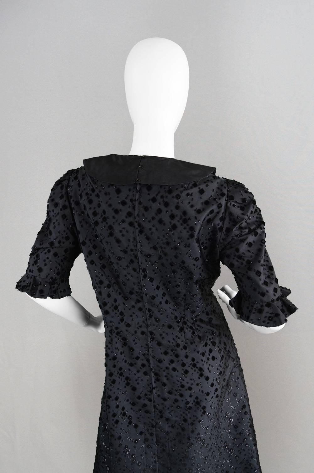 1960s Vintage Roger Brines Flocked Velvet & Taffeta Couture Dress 3