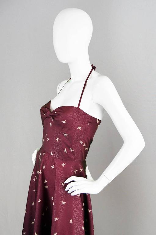 Biba 1970s Vintage Novelty Bird Print Flared Halter Neck Dress For Sale
