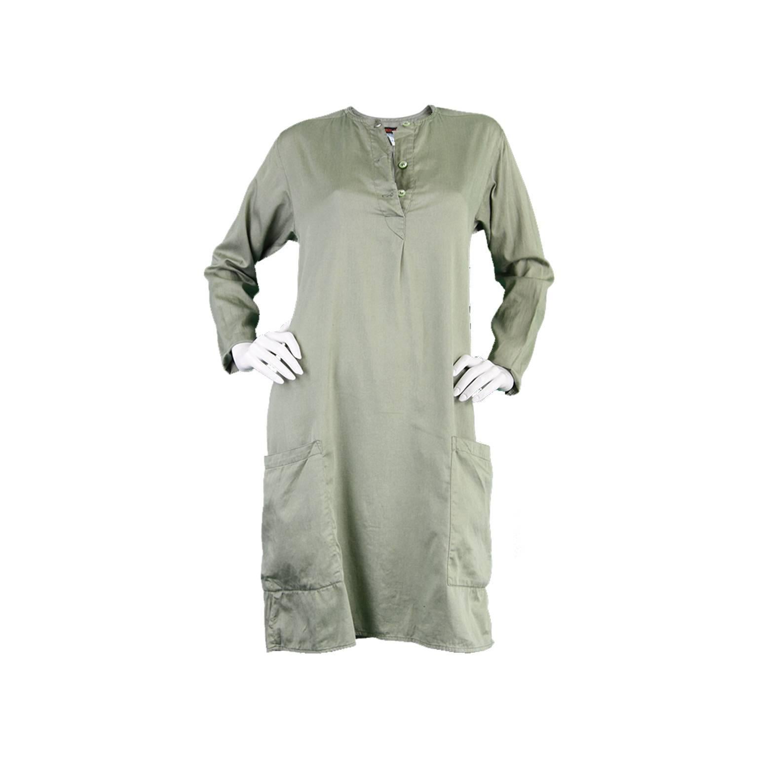 Kenzo Jap 1970s Vintage Minimalist Cotton Shift Dress with Oversized Pockets For Sale