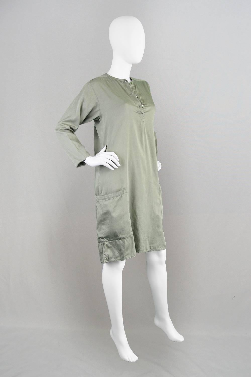 Gray Kenzo Jap 1970s Vintage Minimalist Cotton Shift Dress with Oversized Pockets For Sale