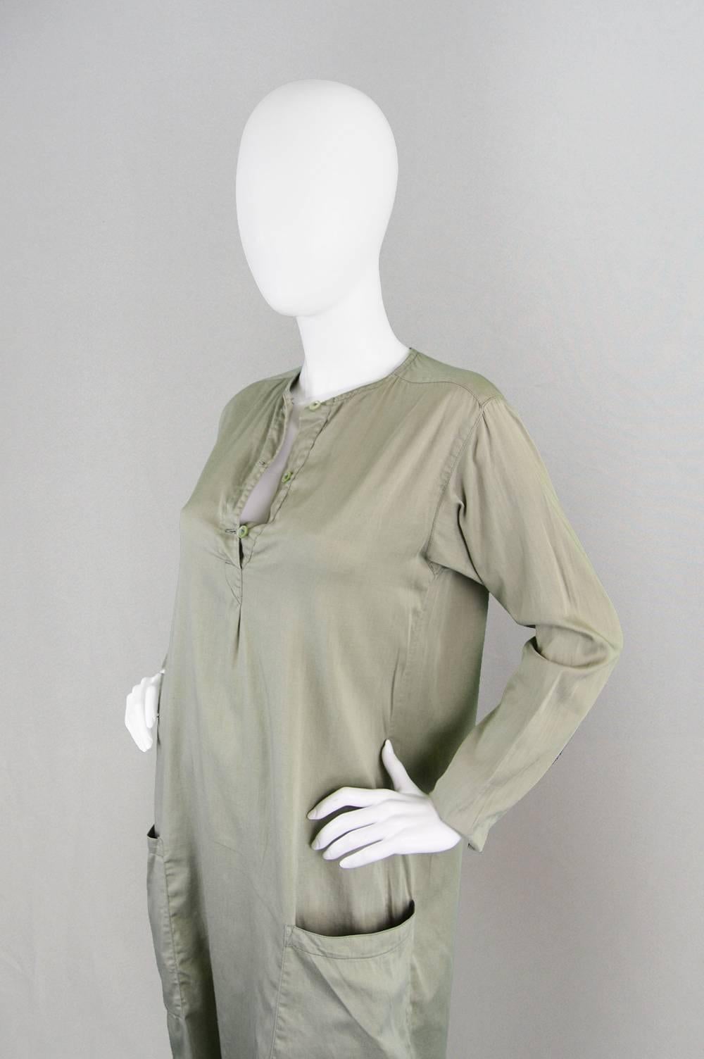 Women's Kenzo Jap 1970s Vintage Minimalist Cotton Shift Dress with Oversized Pockets