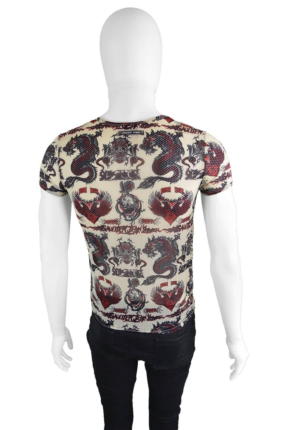 Jean Paul Gaultier 1990s Vintage Mens Unisex Mesh Dragon Tattoo Shirt In Excellent Condition For Sale In Doncaster, South Yorkshire