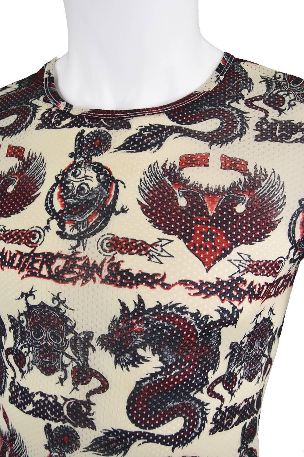 Gray Jean Paul Gaultier 1990s Vintage Mens Unisex Mesh Dragon Tattoo Shirt For Sale