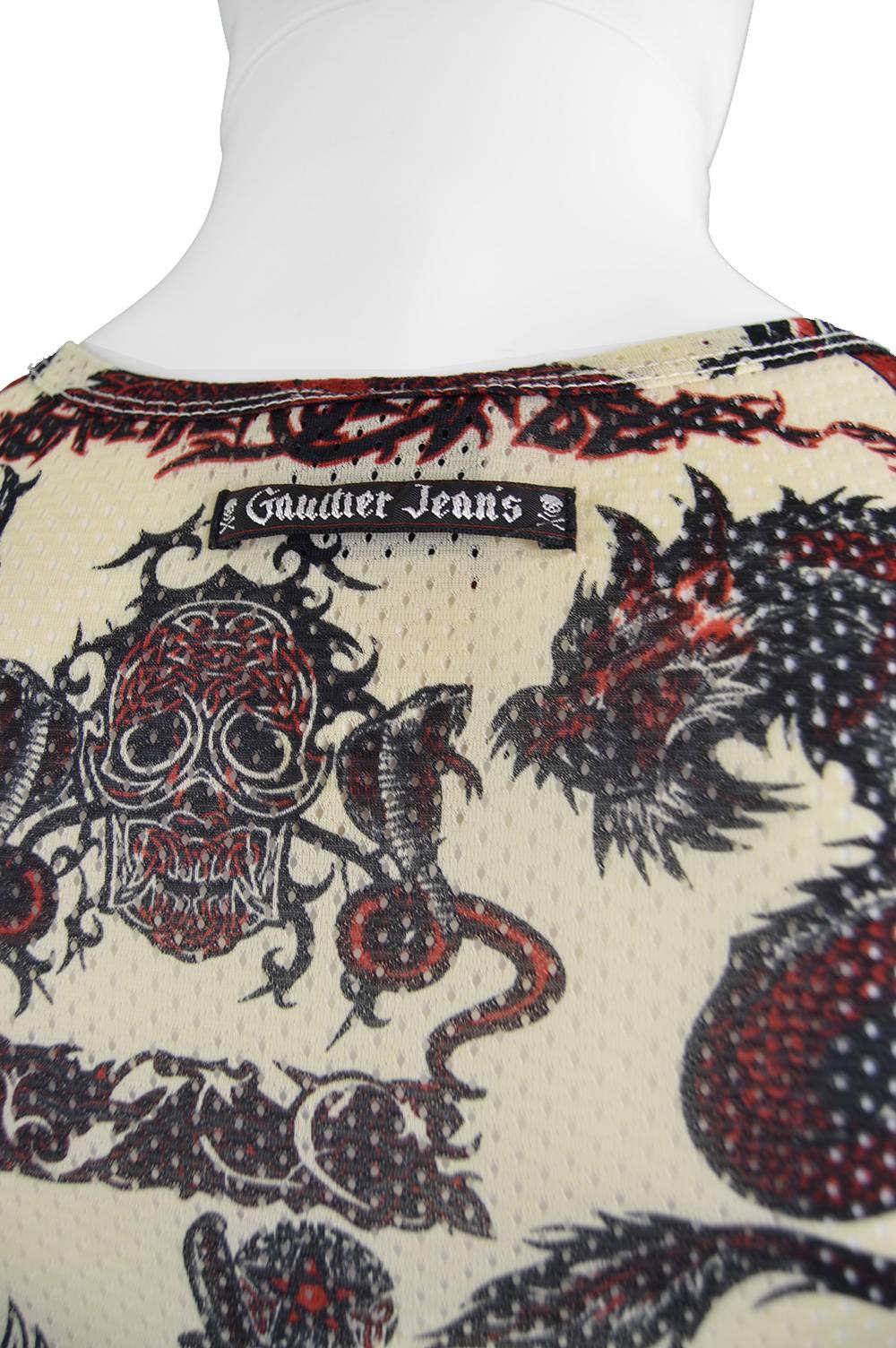Jean Paul Gaultier 1990s Vintage Mens Unisex Mesh Dragon Tattoo Shirt For Sale 1