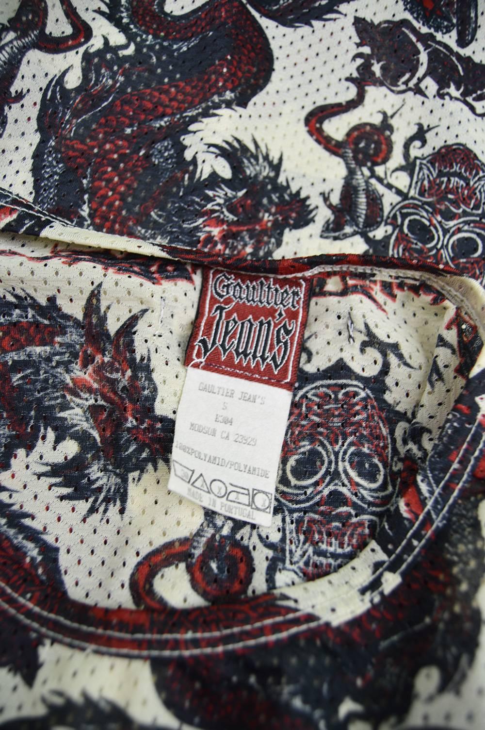 Jean Paul Gaultier 1990s Vintage Mens Unisex Mesh Dragon Tattoo Shirt For Sale 2