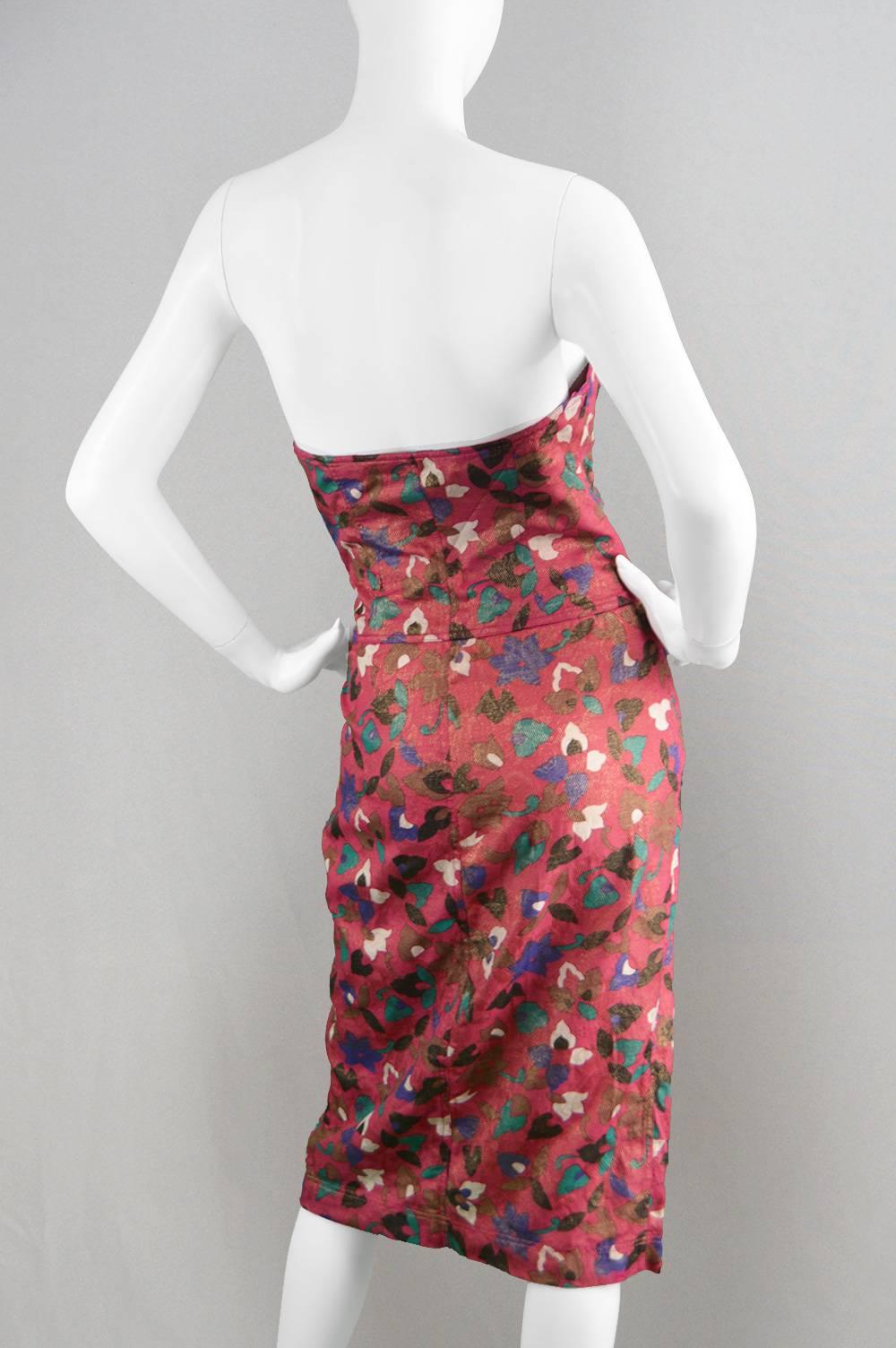 Enrico Coveri 1986 Incredibly Sexy Vintage Pink & Gold Strapless Dress 1