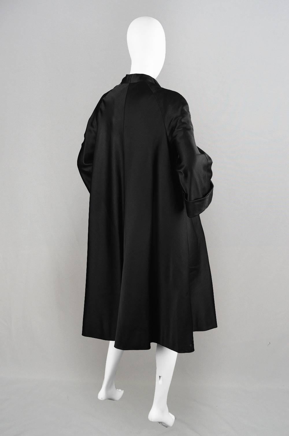 1950s Hardy Amies Couture Vintage Black Silk Satin Opera Coat In Excellent Condition In Doncaster, South Yorkshire