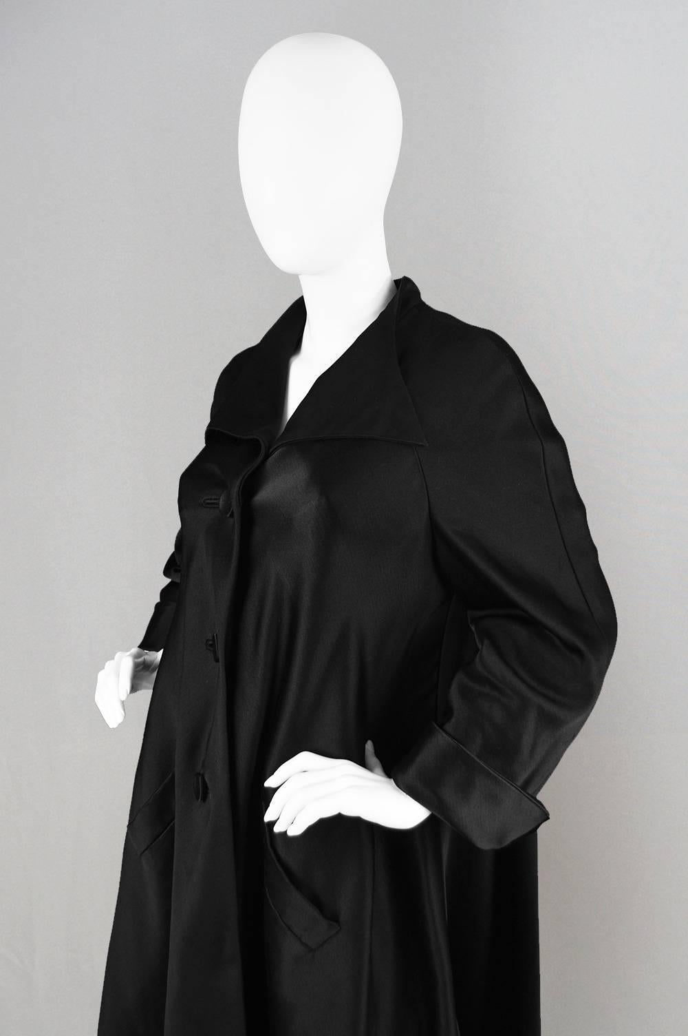 1950s Hardy Amies Couture Vintage Black Silk Satin Opera Coat 1