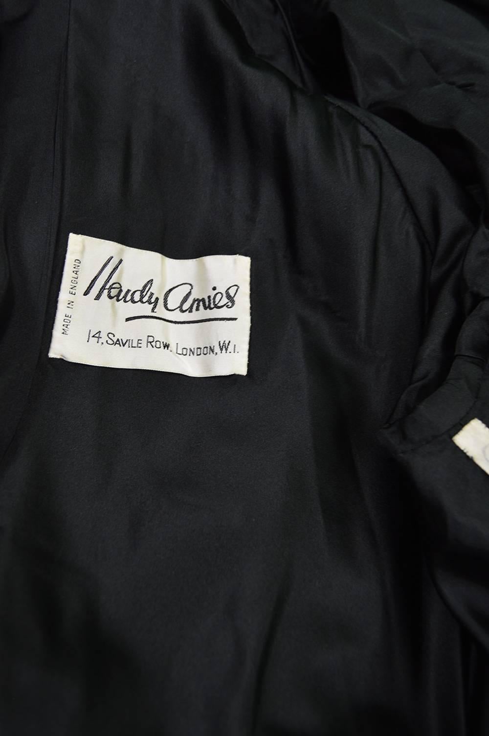 1950s Hardy Amies Couture Vintage Black Silk Satin Opera Coat 2