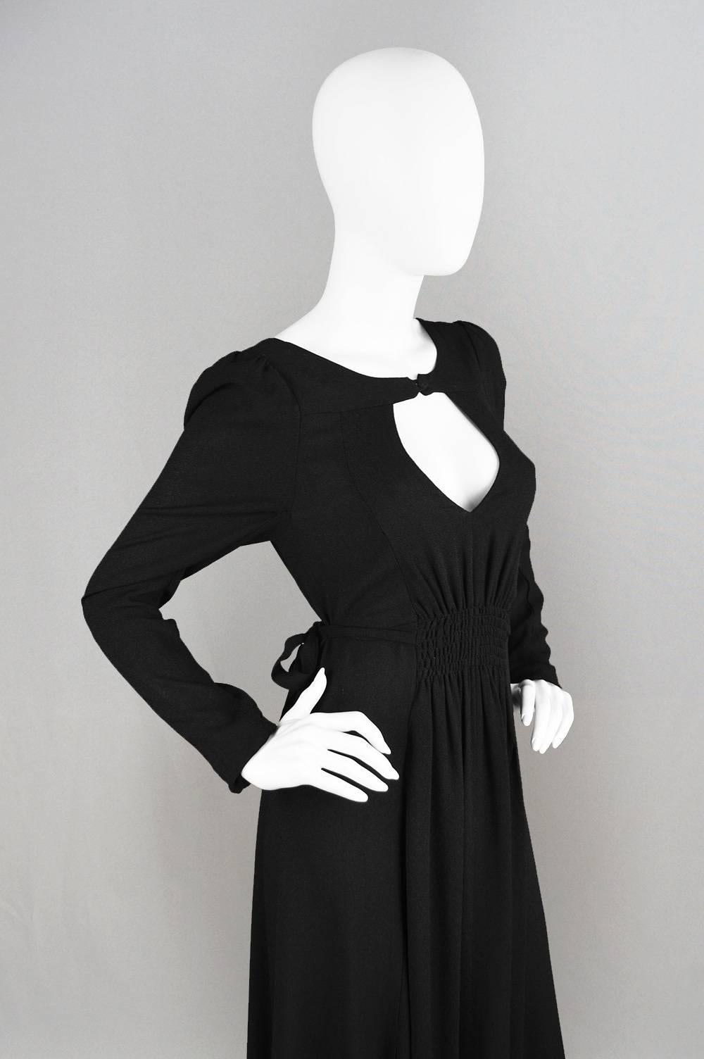 Women's Ossie Clark for Quorum 1970s Moss Crepe Backless Keyhole Black Evening Dress For Sale