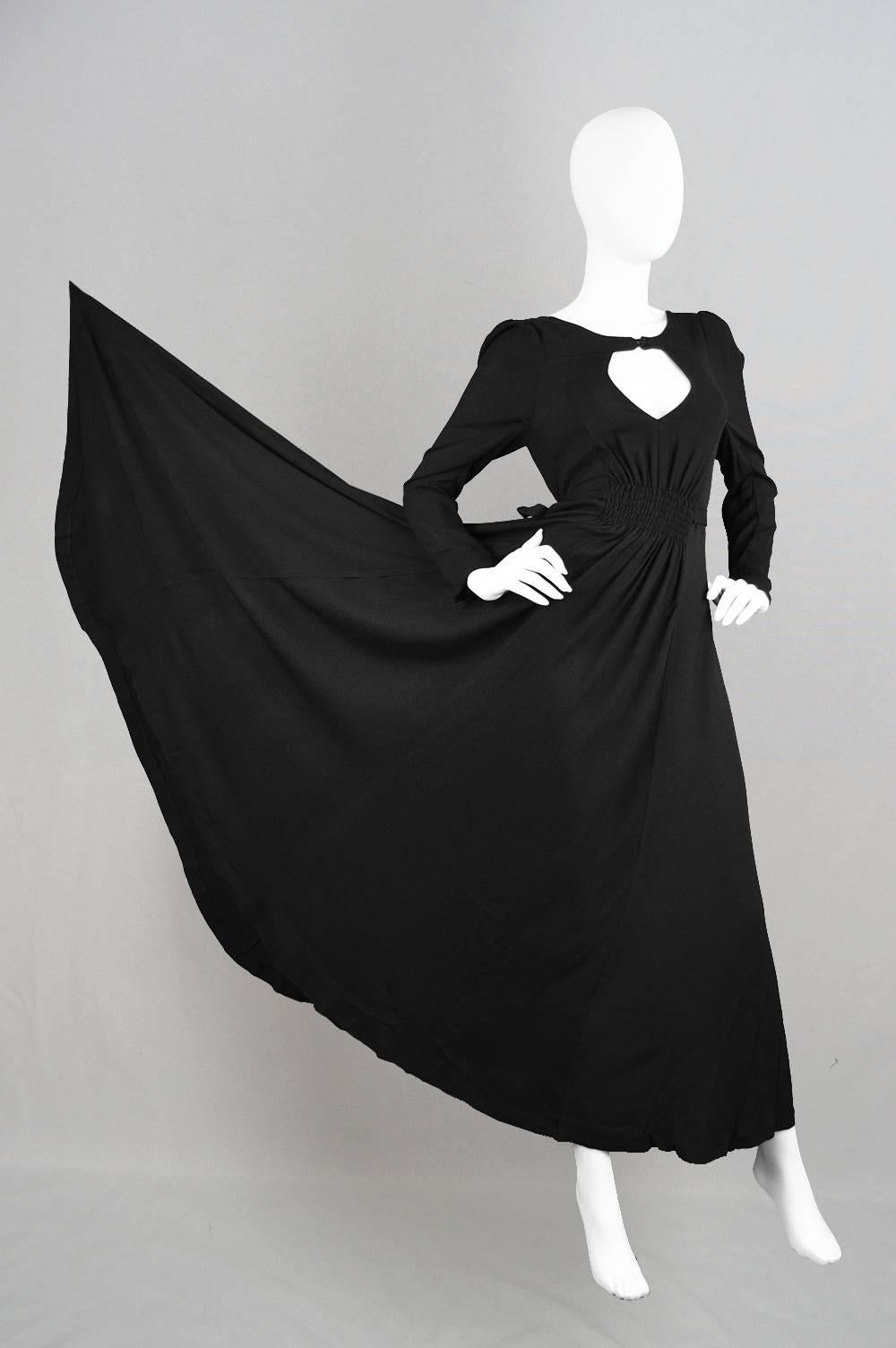 Ossie Clark for Quorum 1970s Moss Crepe Backless Keyhole Black Evening Dress For Sale 1
