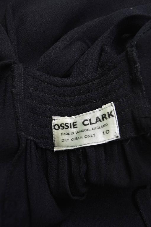 Ossie Clark for Quorum 1970s Moss Crepe Backless Keyhole Black Evening ...