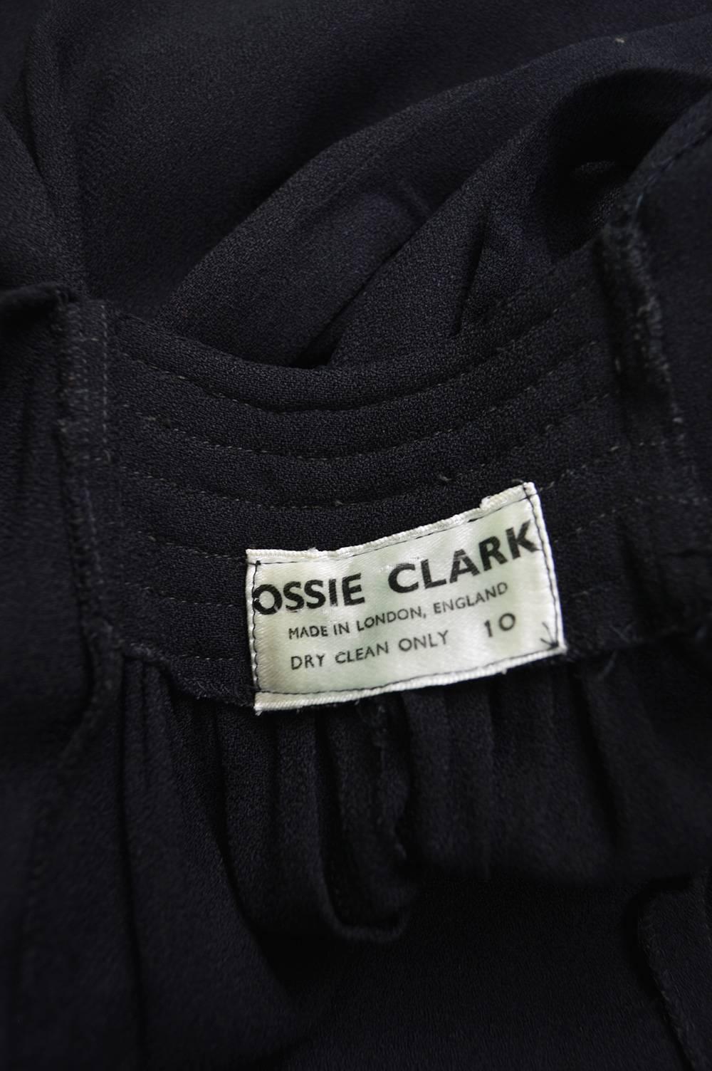 Ossie Clark for Quorum 1970s Moss Crepe Backless Keyhole Black Evening Dress For Sale 4