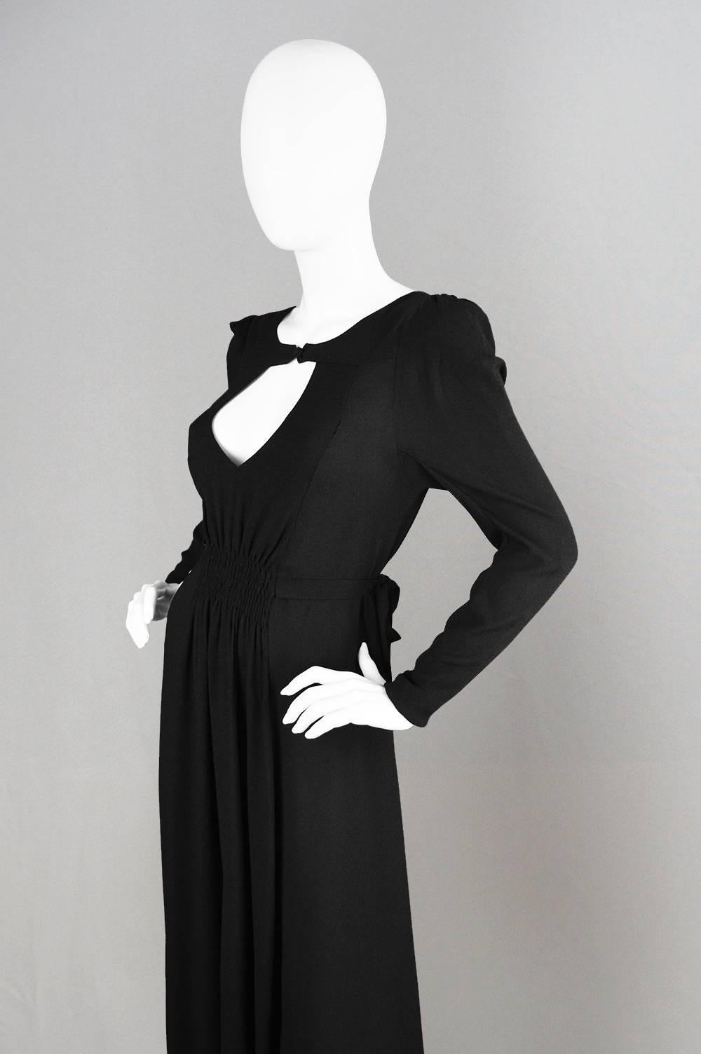 Ossie Clark for Quorum 1970s Moss Crepe Backless Keyhole Black Evening Dress For Sale 3