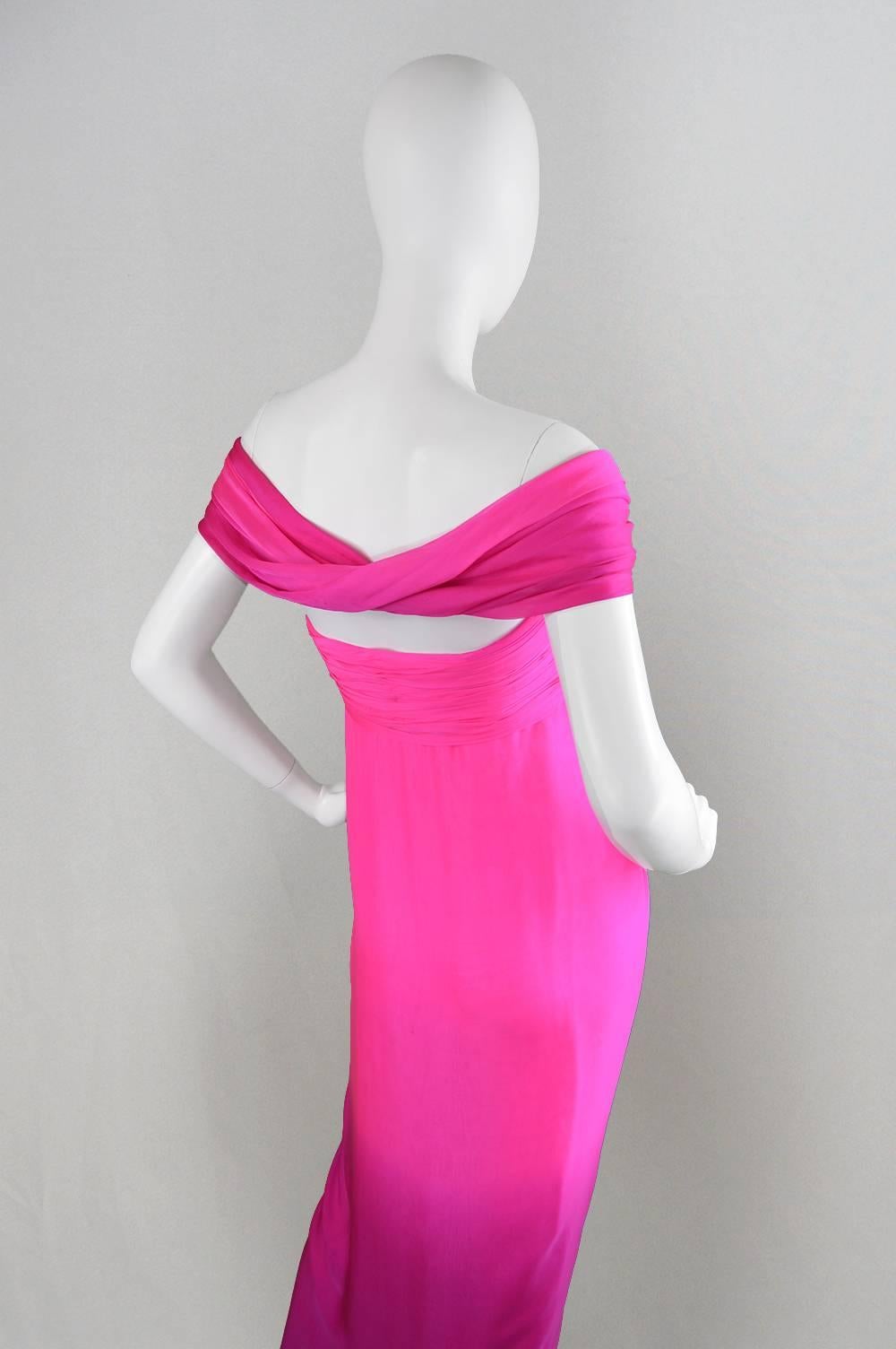 Odicini Couture 1980s Fuchsia Pink Ombre Draped Silk Goddess Evening Gown 2