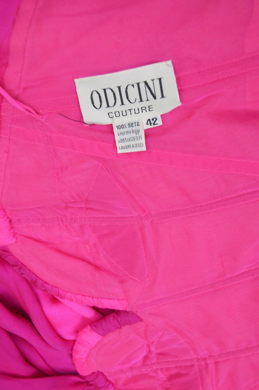 Odicini Couture 1980s Fuchsia Pink Ombre Draped Silk Goddess Evening Gown 3