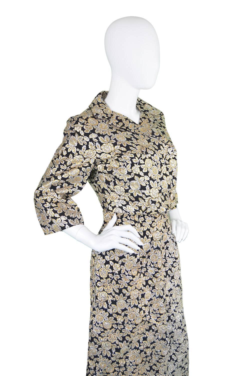 Women's Vintage 1960's Frederick Starke Gold Lamé Brocade Evening Dress & Jacket Set