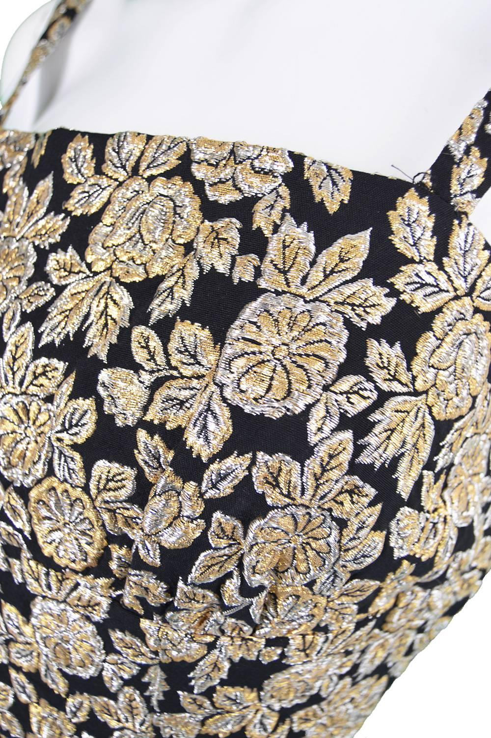 Vintage 1960's Frederick Starke Gold Lamé Brocade Evening Dress & Jacket Set In Excellent Condition In Doncaster, South Yorkshire