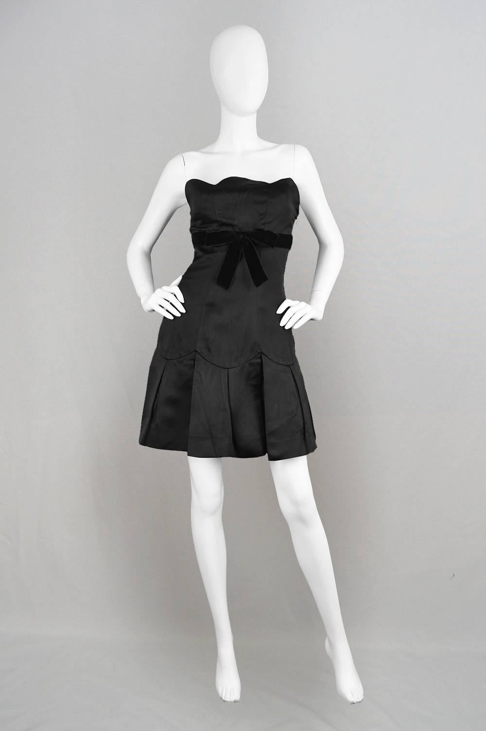 Women's Chanel Strapless Silk Little Black Dress with Scalloped Bust, A/W 1990 