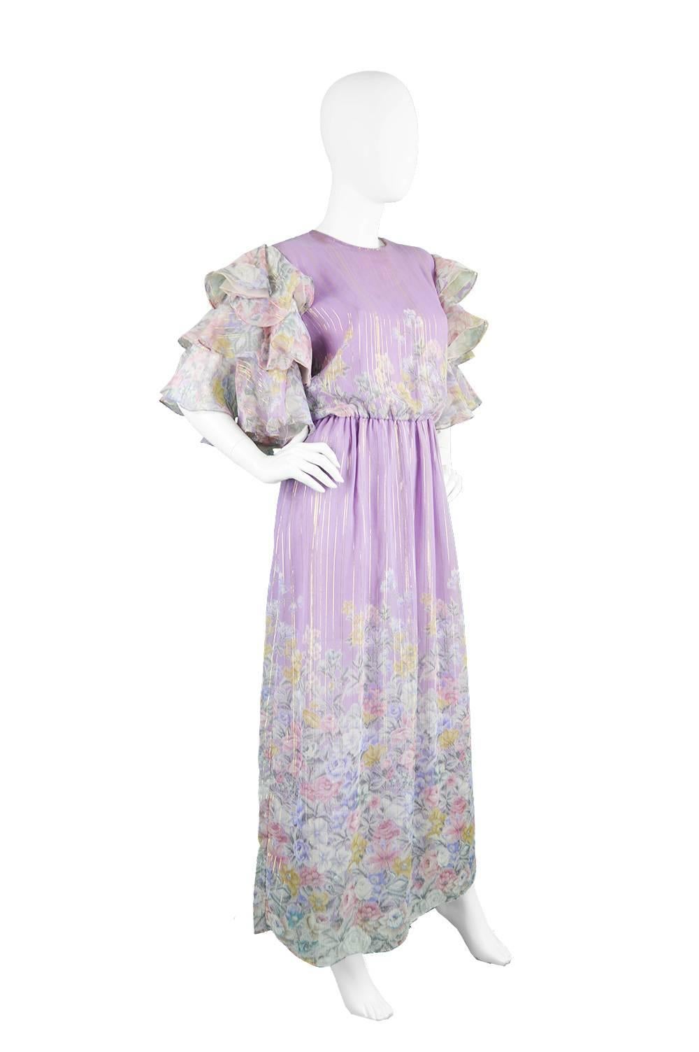 A truly spectacular vintage maxi dress by legendary Japanese designer, Hanae Mori from the 1980's. Mori's fashion inspiration comes from the butterfly, instead of being overt in the print, this dress looks to have been inspired by the creature