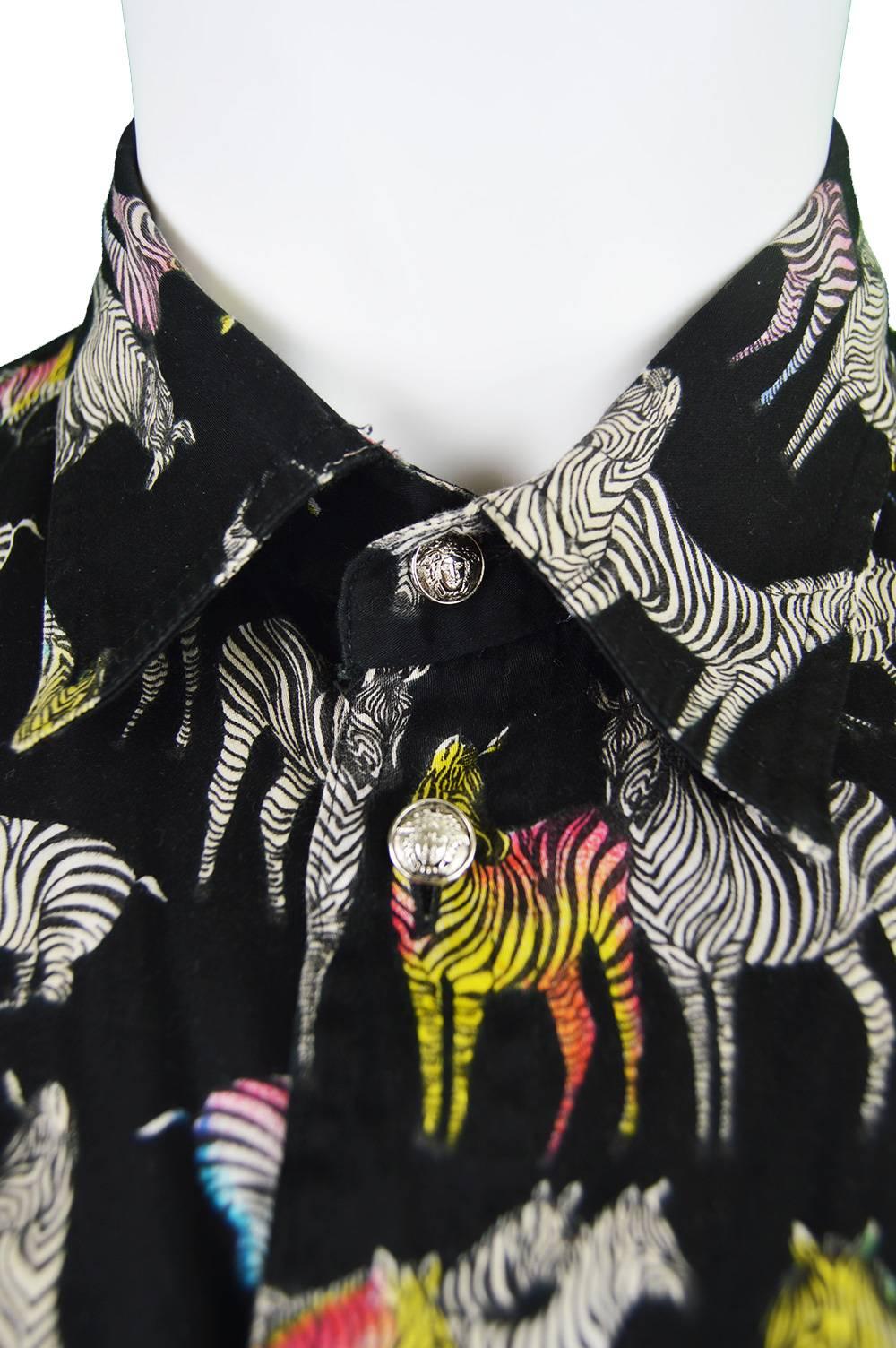 Versace Jeans Couture Rainbow Zebra Men's Cotton Shirt. Made in Italy, 1990s In Excellent Condition In Doncaster, South Yorkshire