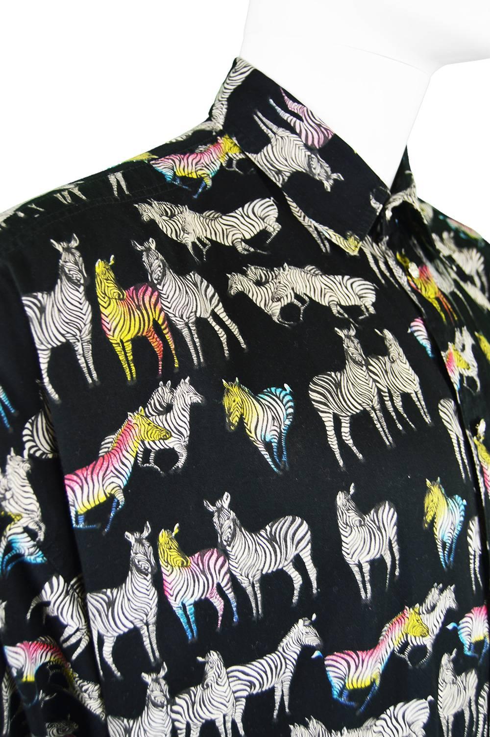 Women's or Men's Versace Jeans Couture Rainbow Zebra Men's Cotton Shirt. Made in Italy, 1990s