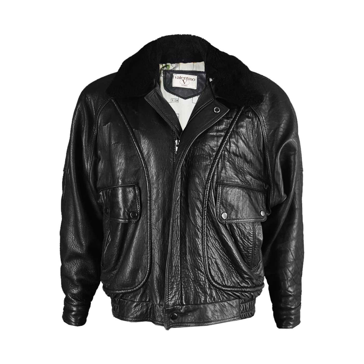 Valentino Uomo Men's Leather Aviator Jacket with Shearling Collar ...