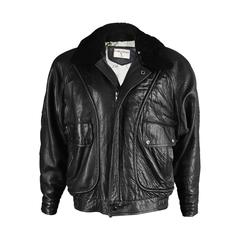 Vintage Valentino Uomo Men's Leather Aviator Jacket with Shearling Collar, 1980s