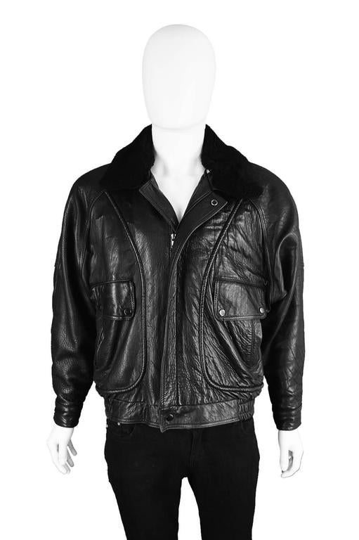Valentino Uomo Men's Leather Aviator Jacket with Shearling Collar, 1980s