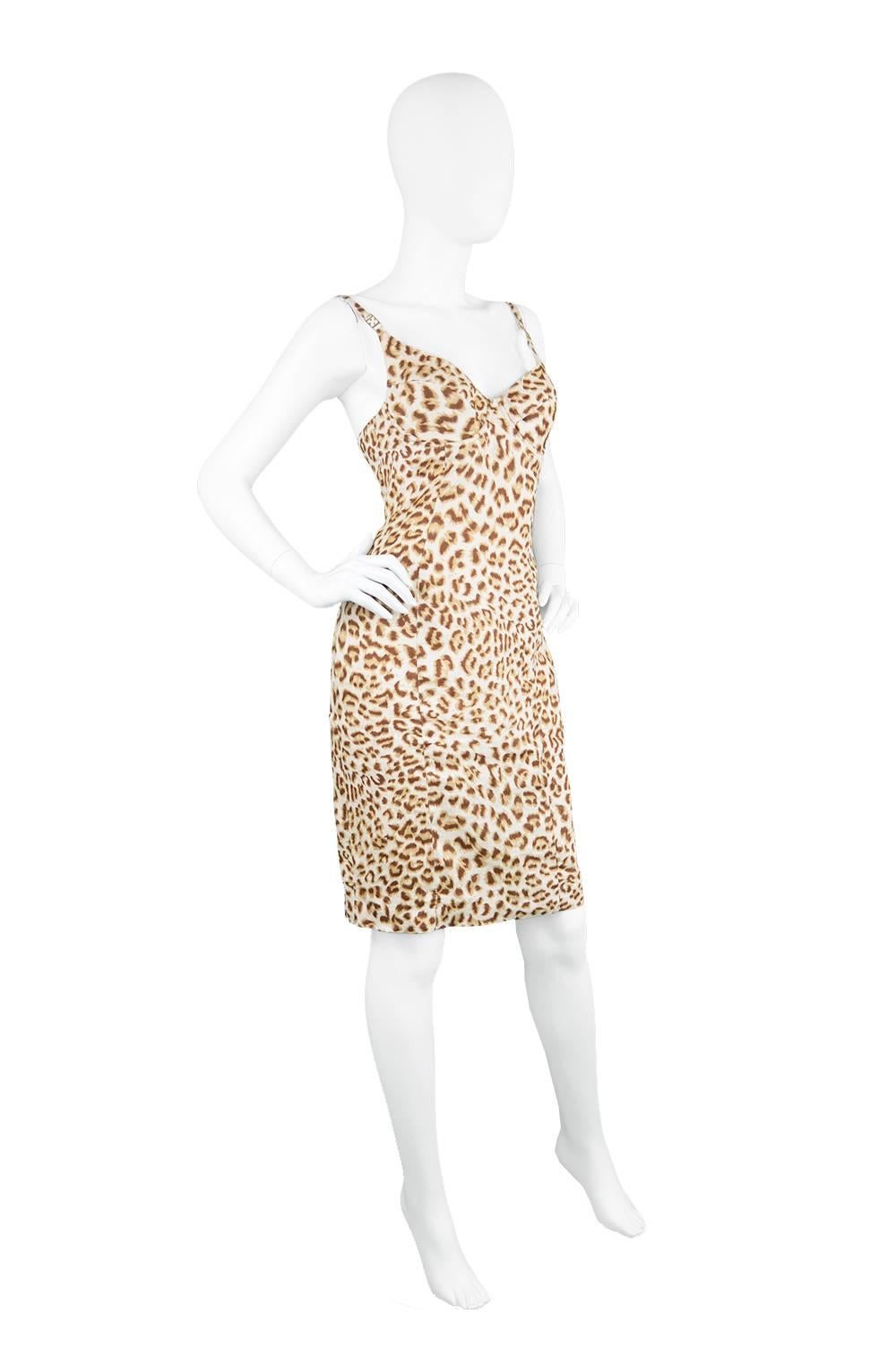 Vintage Escada Leopard Print Party Dress with Sculpted Bust, 1980s In Excellent Condition In Doncaster, South Yorkshire