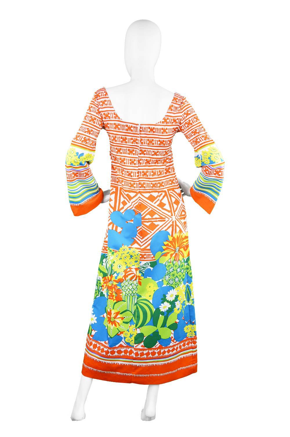 Women's Lanvin Boutique Orange Tropical Cactus Printed Maxi Dress, S/S 1973