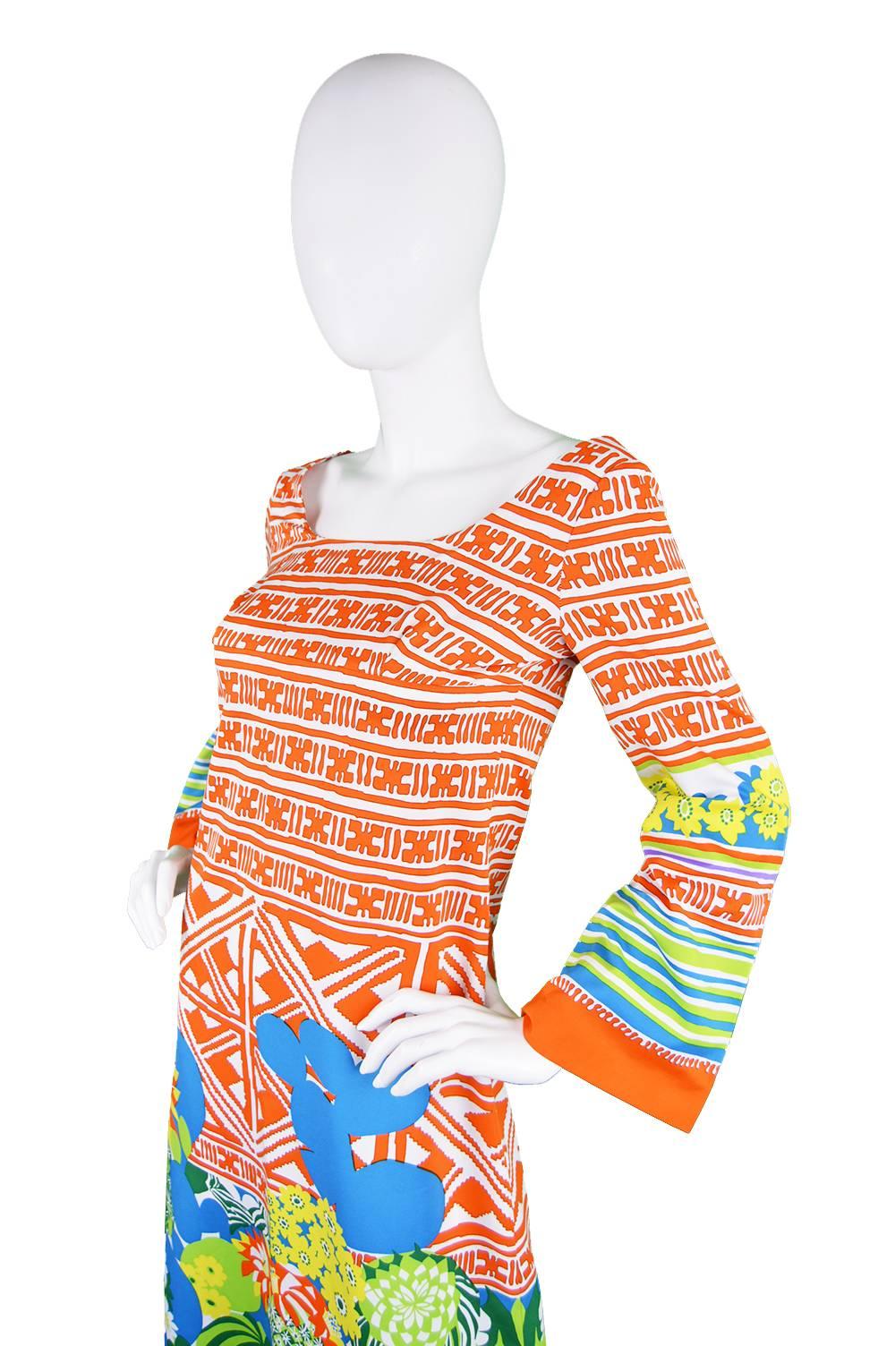 Lanvin Boutique Orange Tropical Cactus Printed Maxi Dress, S/S 1973 For Sale 1