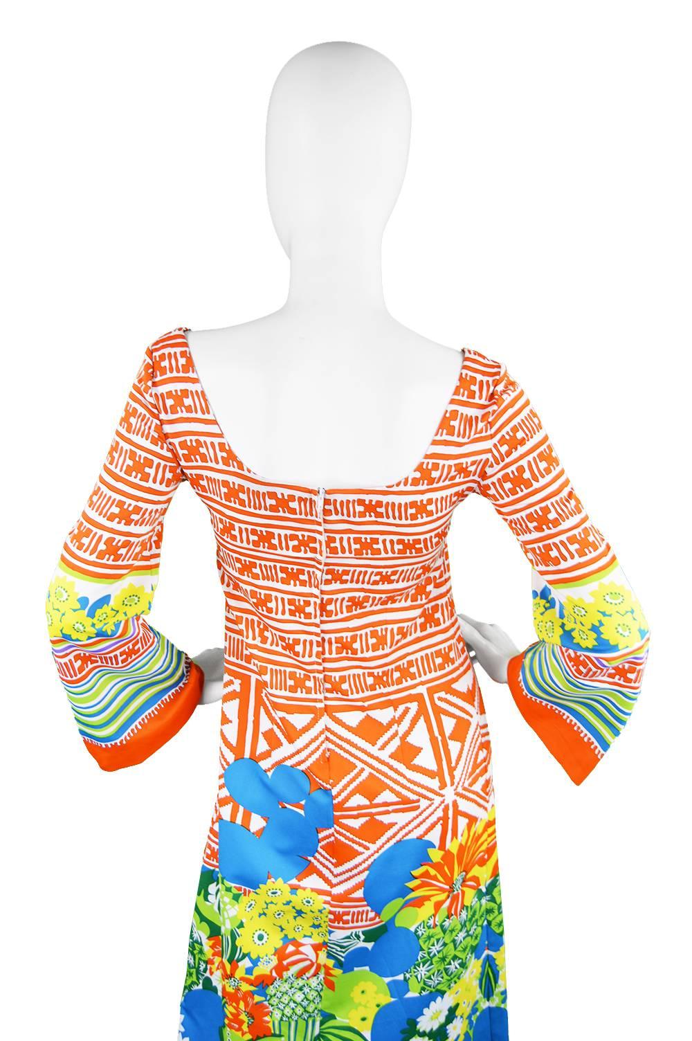Lanvin Boutique Orange Tropical Cactus Printed Maxi Dress, S/S 1973 For Sale 2