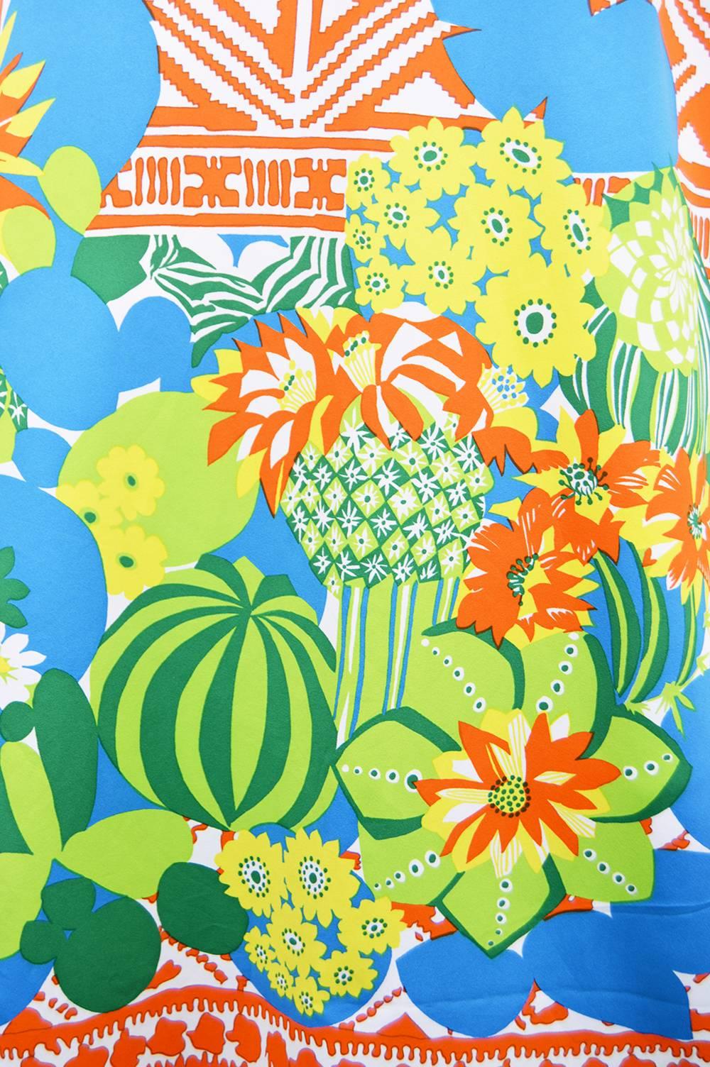Lanvin Boutique Orange Tropical Cactus Printed Maxi Dress, S/S 1973 For Sale 3