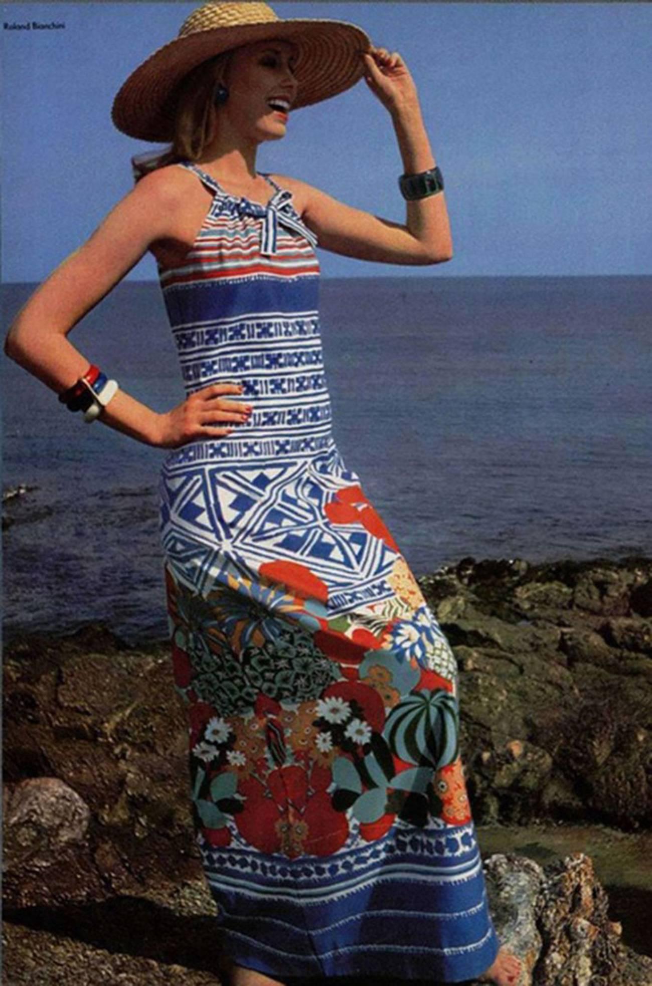 Lanvin Boutique Orange Tropical Cactus Printed Maxi Dress, S/S 1973 For Sale 5