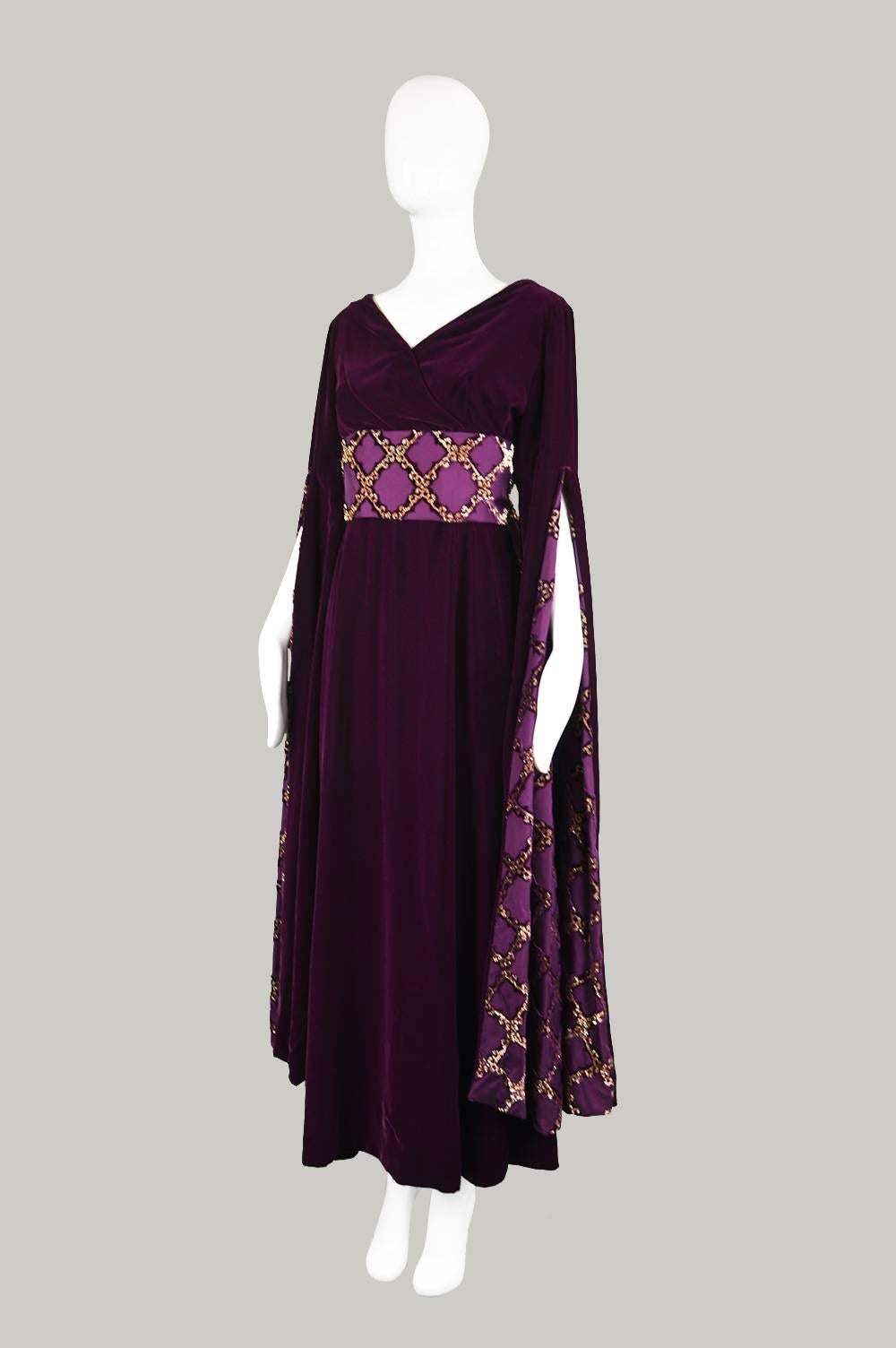 Black Troubadour Renaissance Inspired Velvet & Brocade Evening Gown, c. 1970