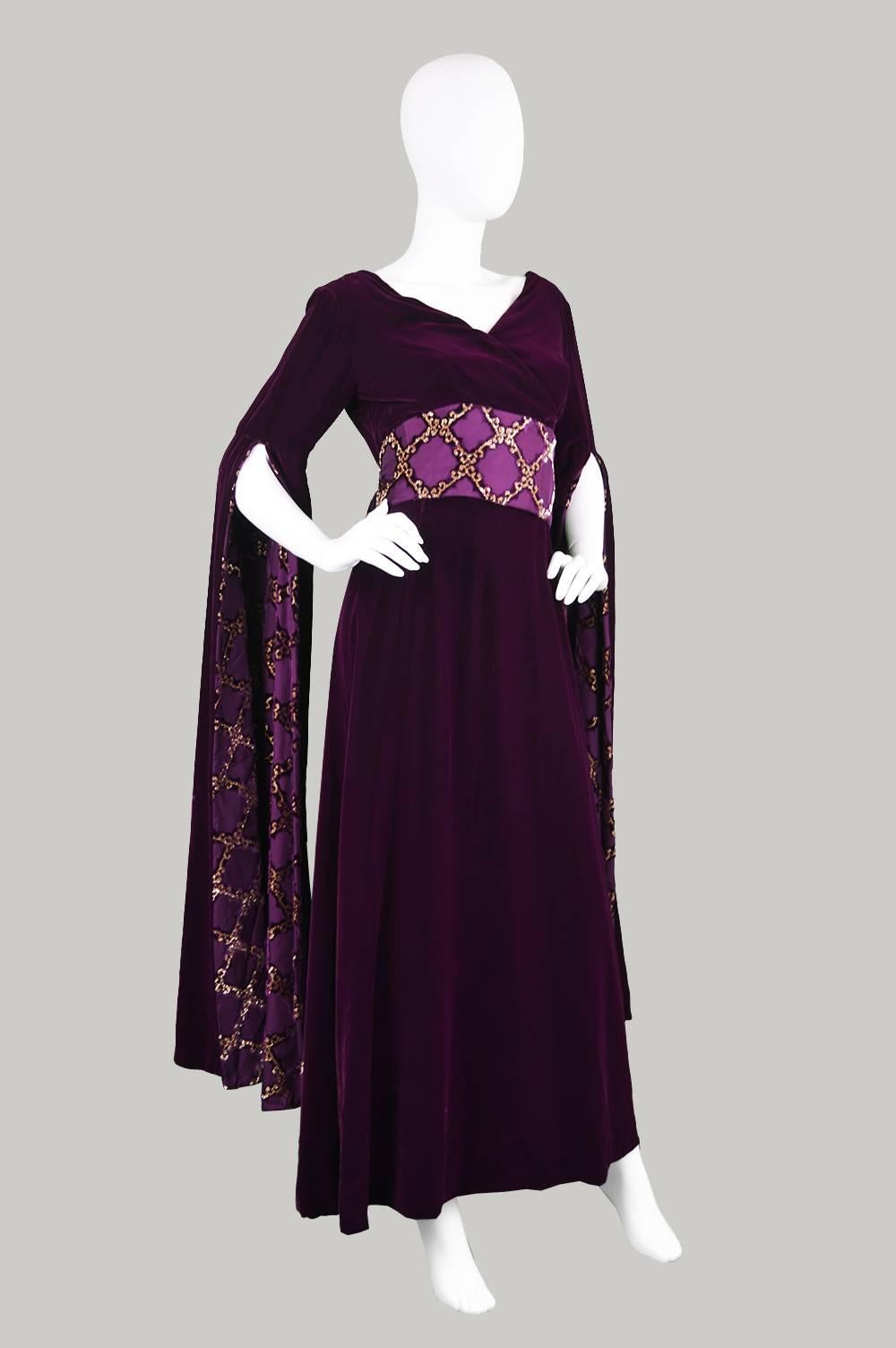 Women's Troubadour Renaissance Inspired Velvet & Brocade Evening Gown, c. 1970