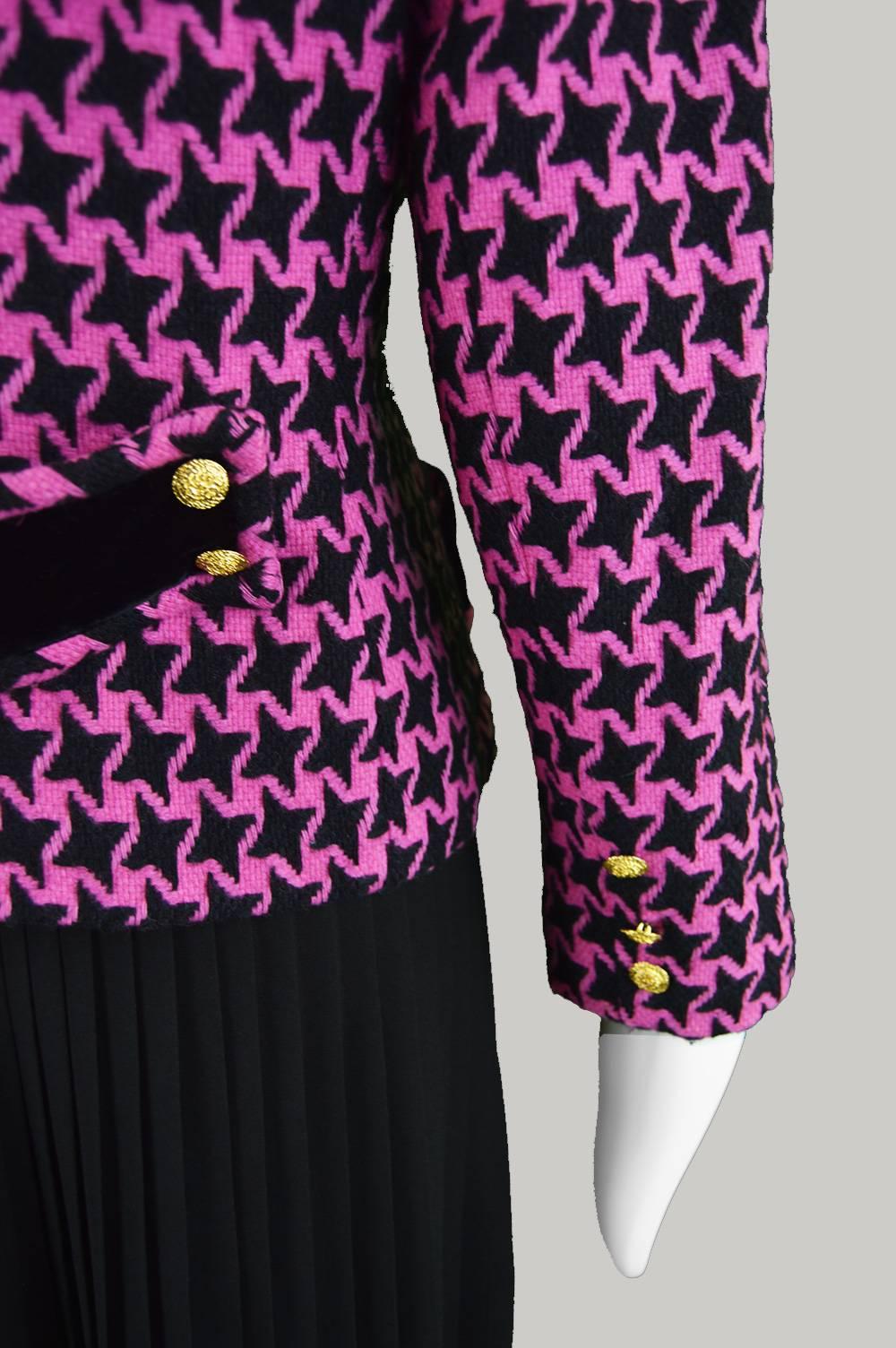 Charles Jourdan 1980s Pink & Black Vintage Wool Blazer 4