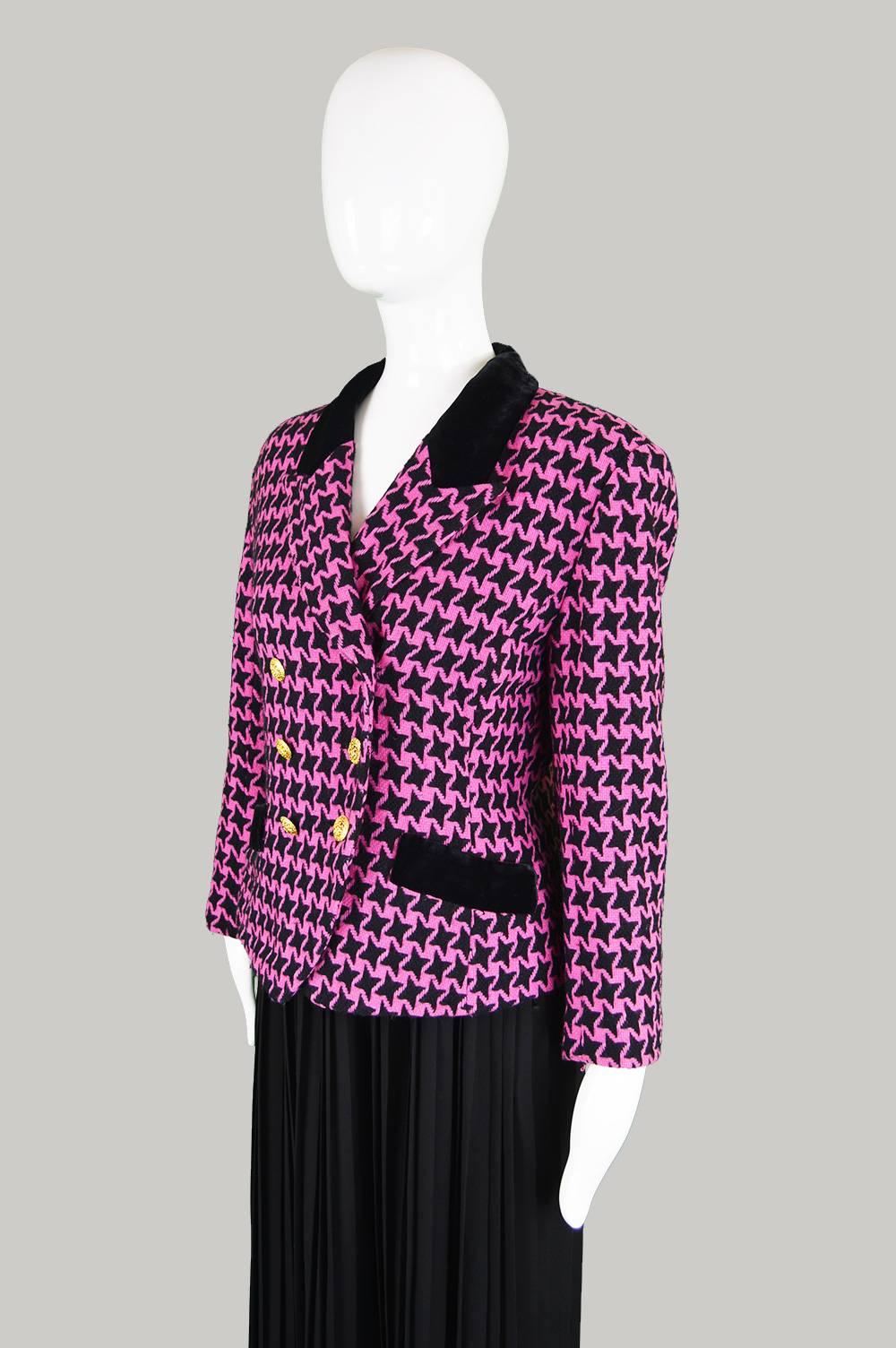 Charles Jourdan 1980s Pink & Black Vintage Wool Blazer 1